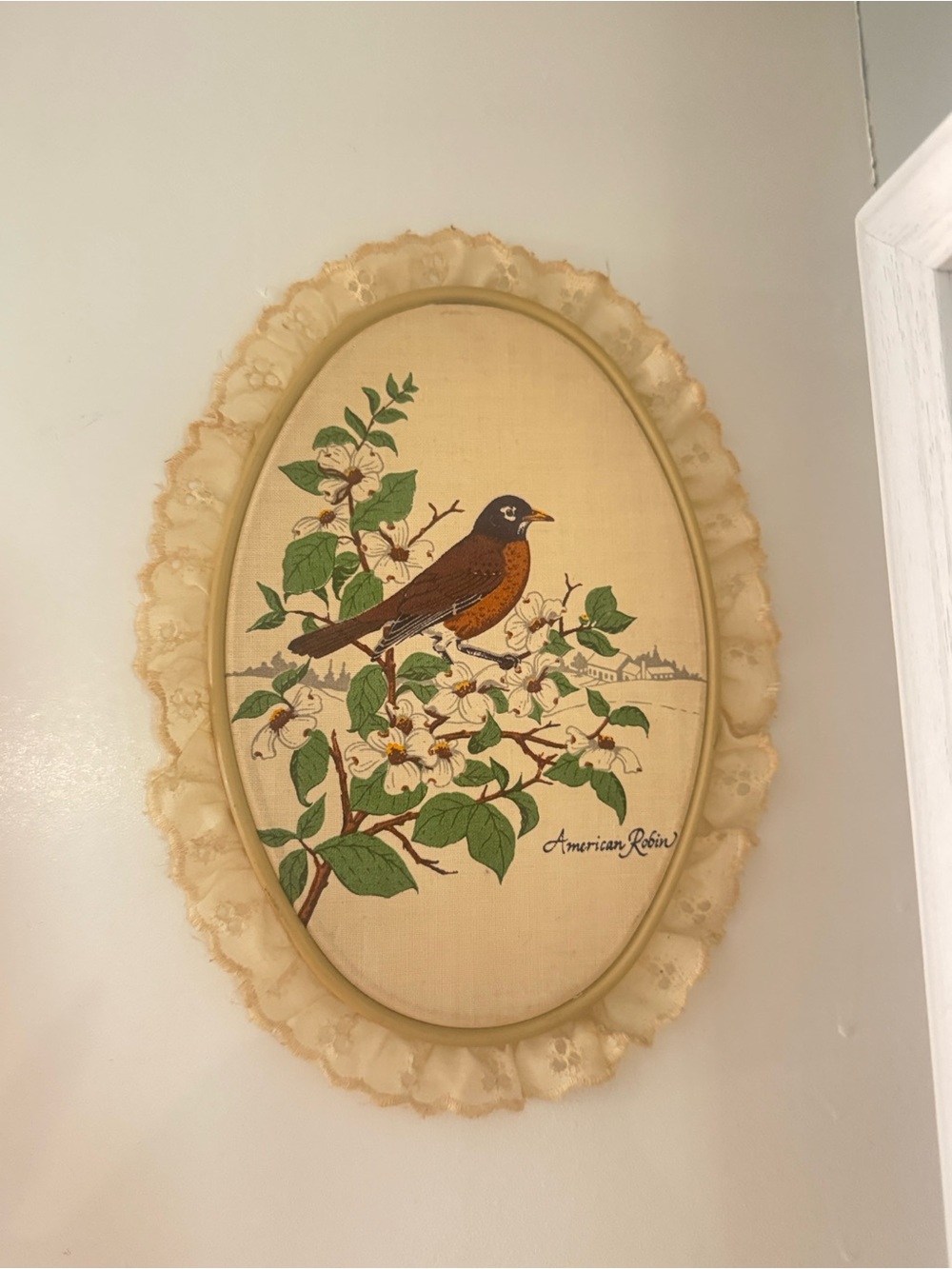 Vintage American Robin Wall Art - Beige, Brown & Green